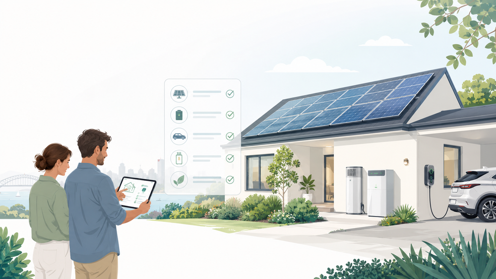 Home energy upgrades with solar, battery, EV charging, and efficient appliances